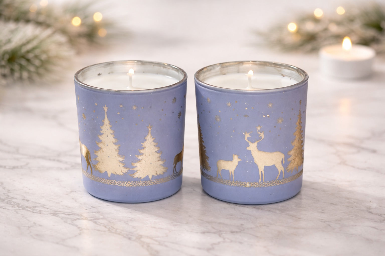 Winterberry Blue Christmas Scented Candle – Mercury-Finish (180ml) Sandalwood & Rose