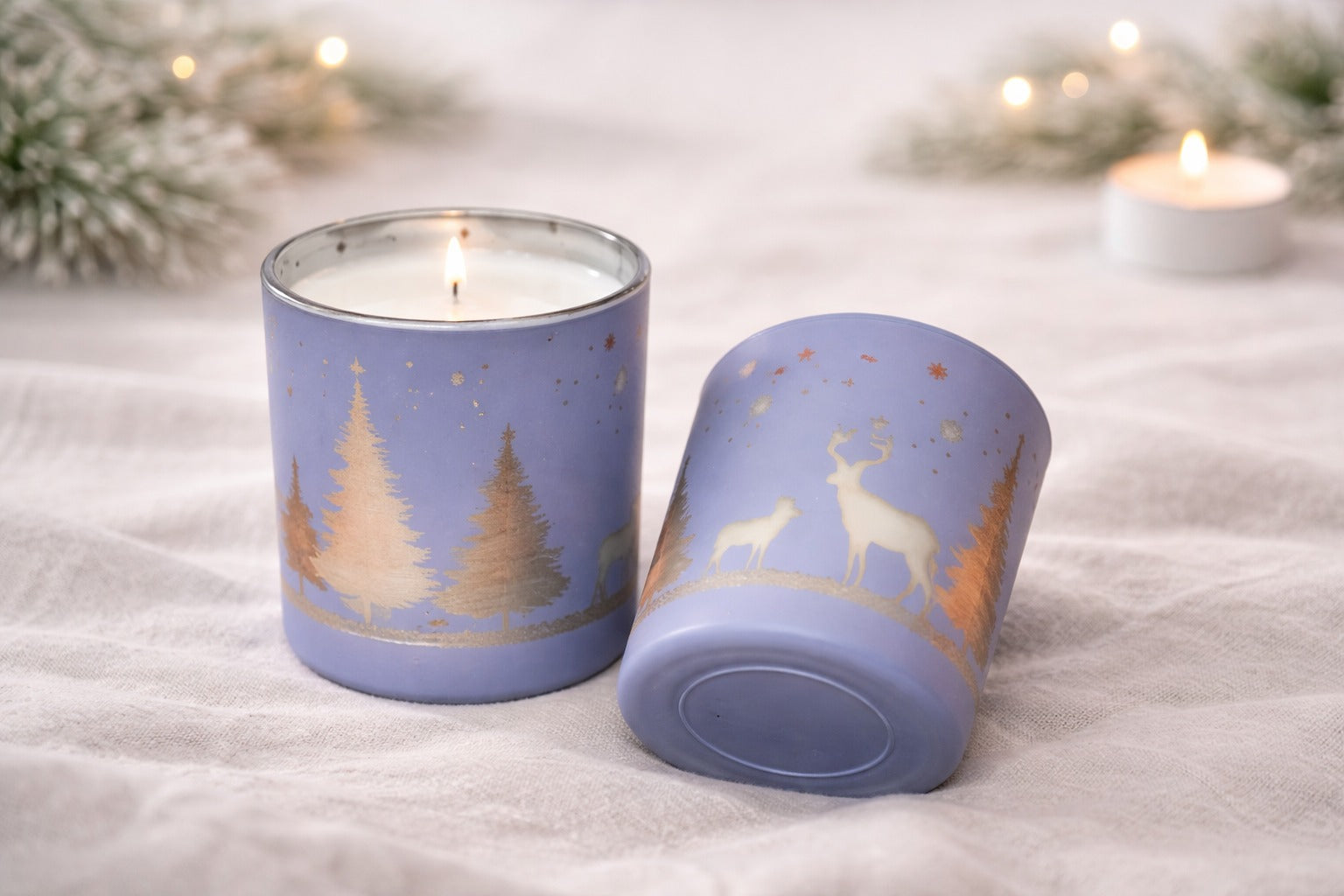 Winterberry Blue Christmas Scented Candle – Mercury-Finish (180ml) Sandalwood & Rose