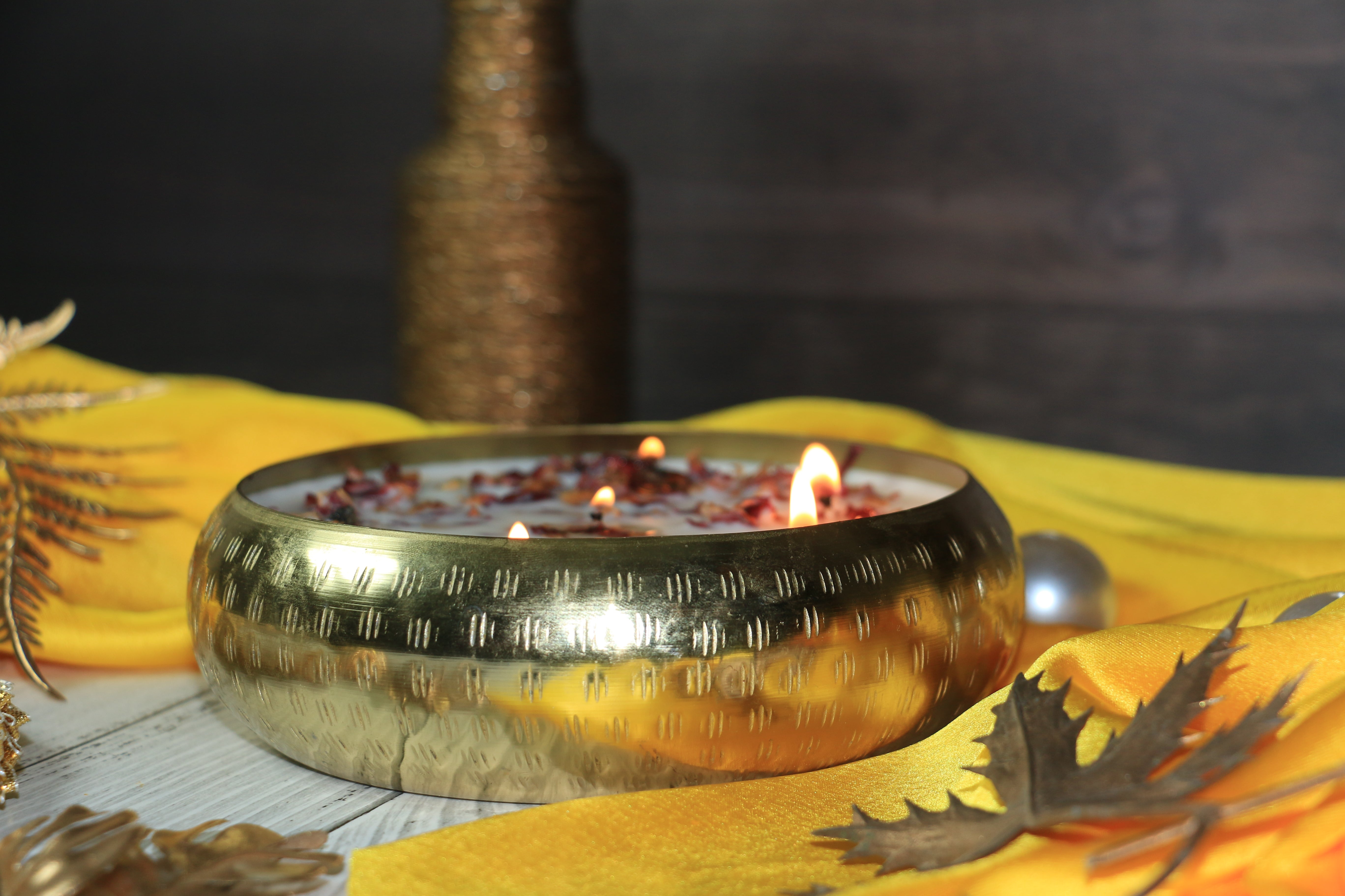 Round Hammered Urli Candle – Rose & Oud Blend | Luxury Décor & Fragrance