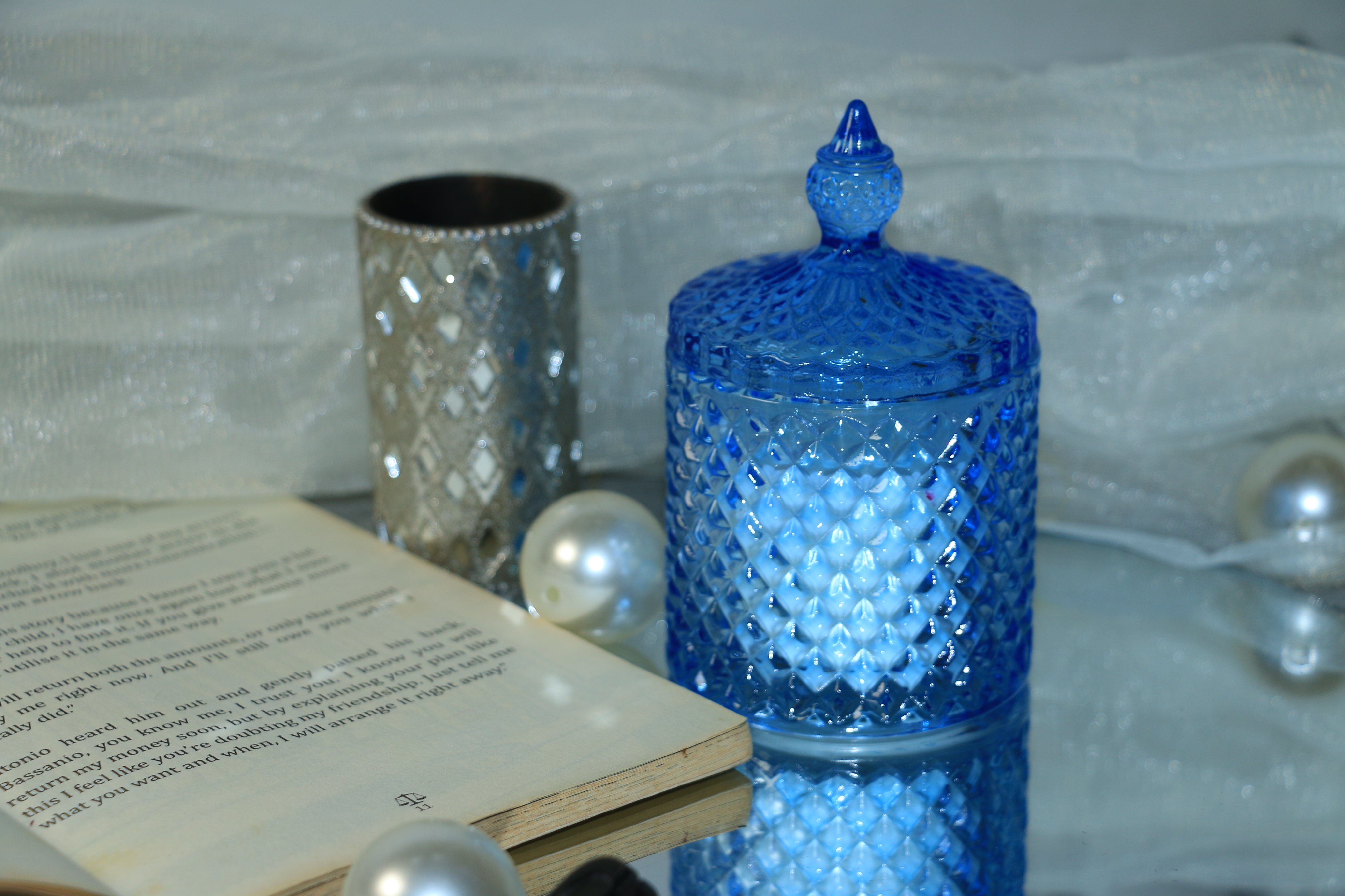 Blue Textured Jar Candle 110g – Premium Soy Wax  – Fresh Aquatic Fragrance | Luxury Home Décor & Gifting