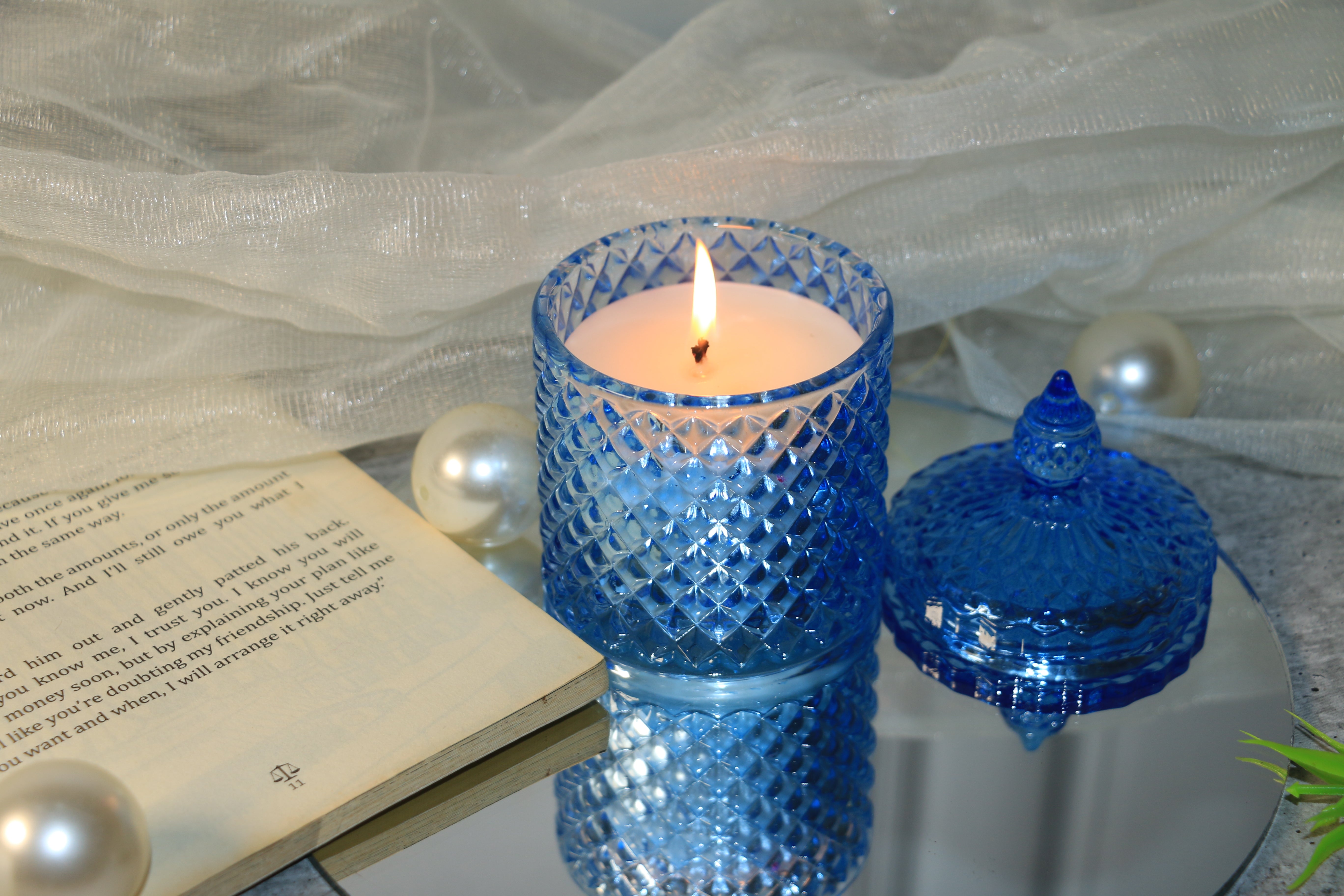 Blue Textured Jar Candle 110g – Premium Soy Wax  – Fresh Aquatic Fragrance | Luxury Home Décor & Gifting