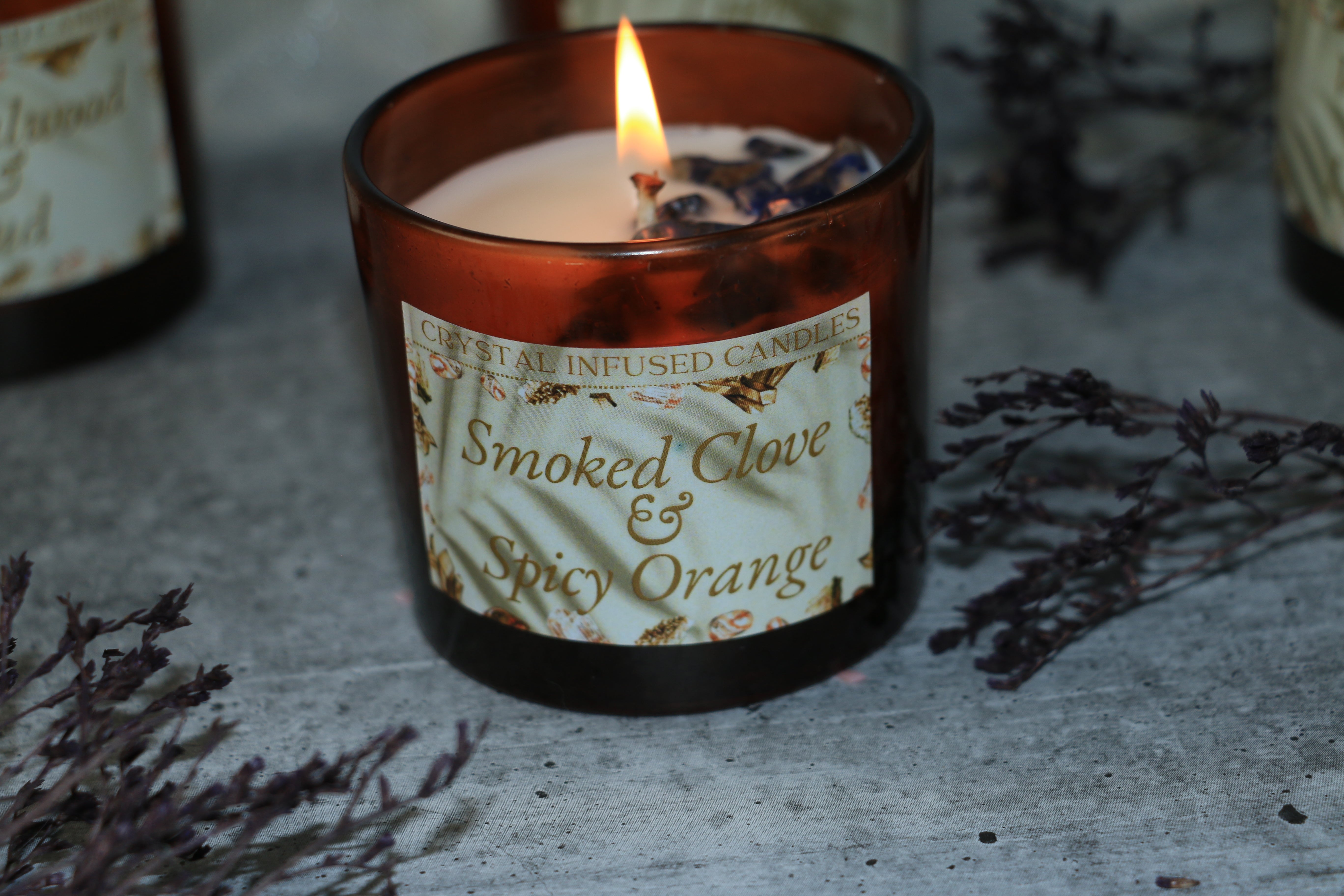 Amber Jar Crystal Candle Collection – 100g – Soy Wax Luxury Aromatherapy with Semi-Precious Stones