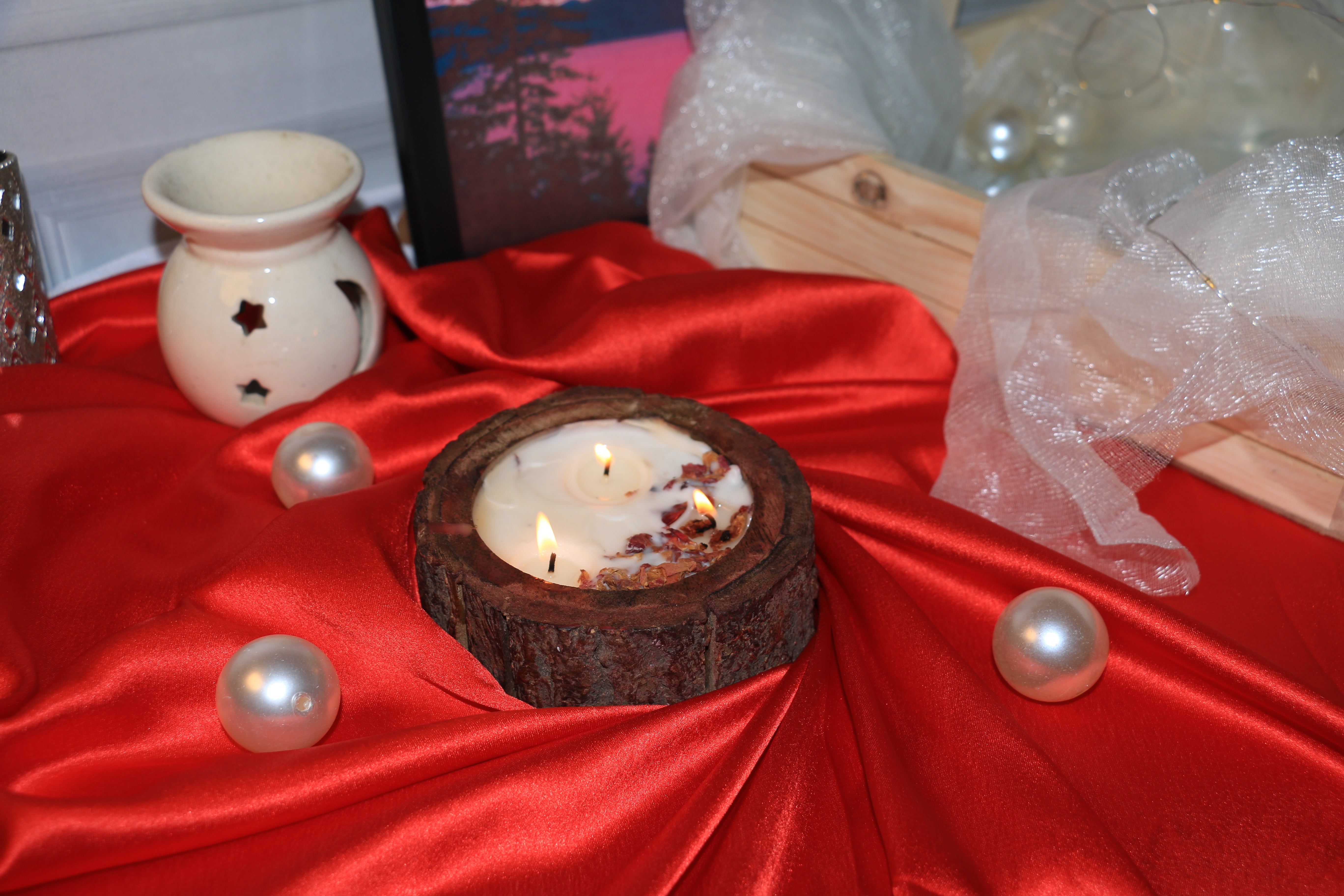 Bark Bliss Candle – Saffron & Rose | Dried Floral Décor