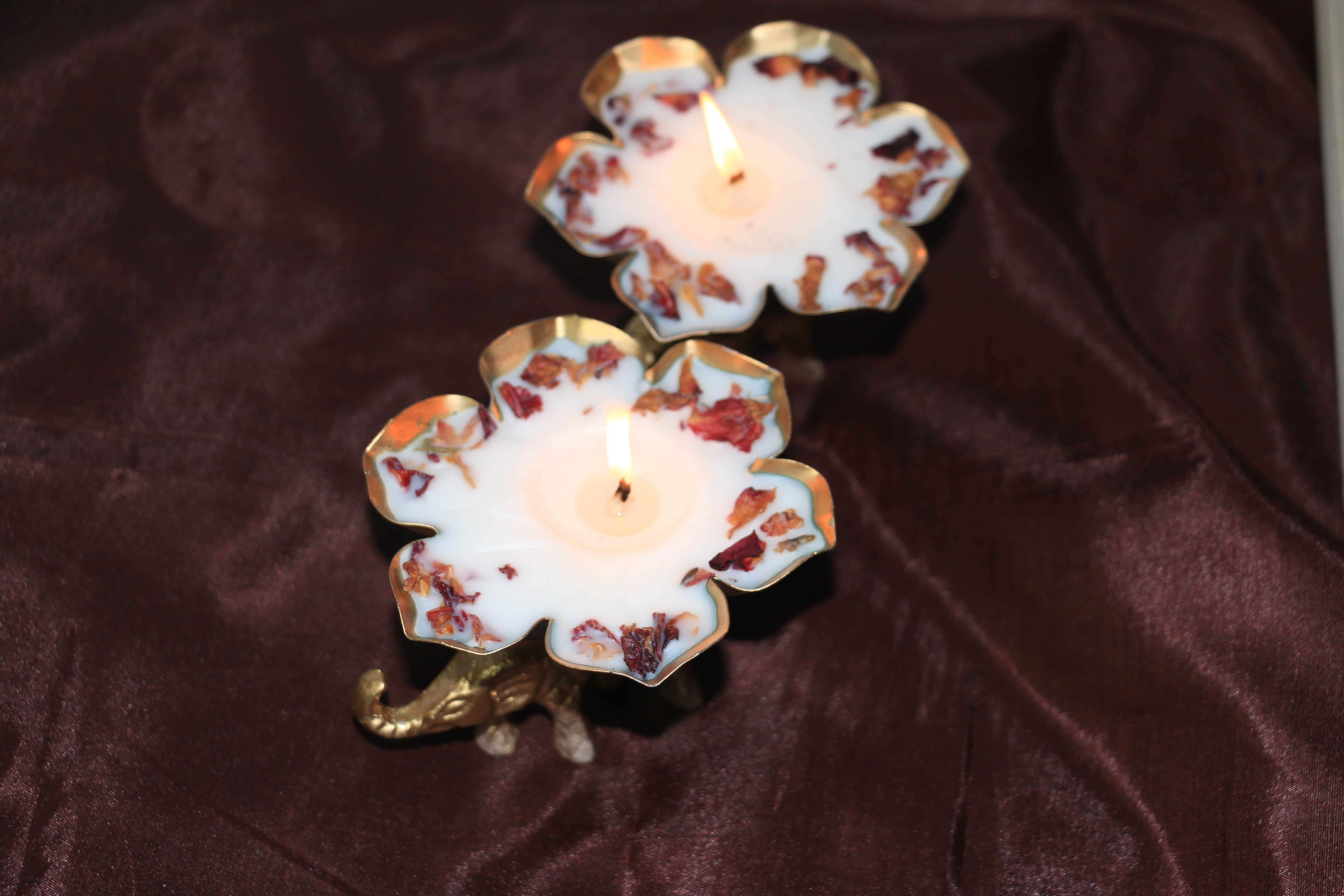 Golden Elephant Lotus Urli Candle – 60g Premium Soy Wax – Rose Fragrance