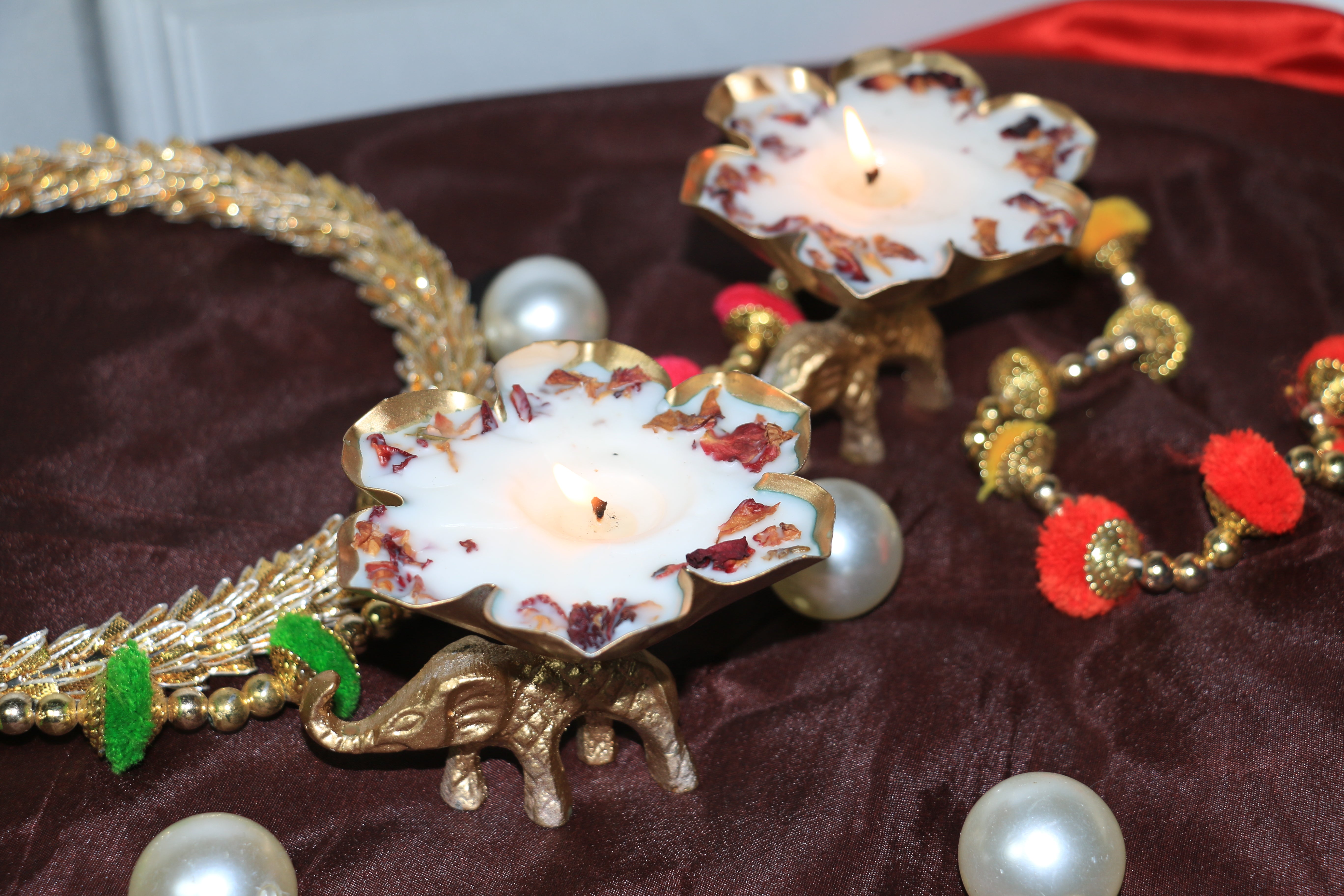 Golden Elephant Lotus Urli Candle – 60g Premium Soy Wax – Rose Fragrance