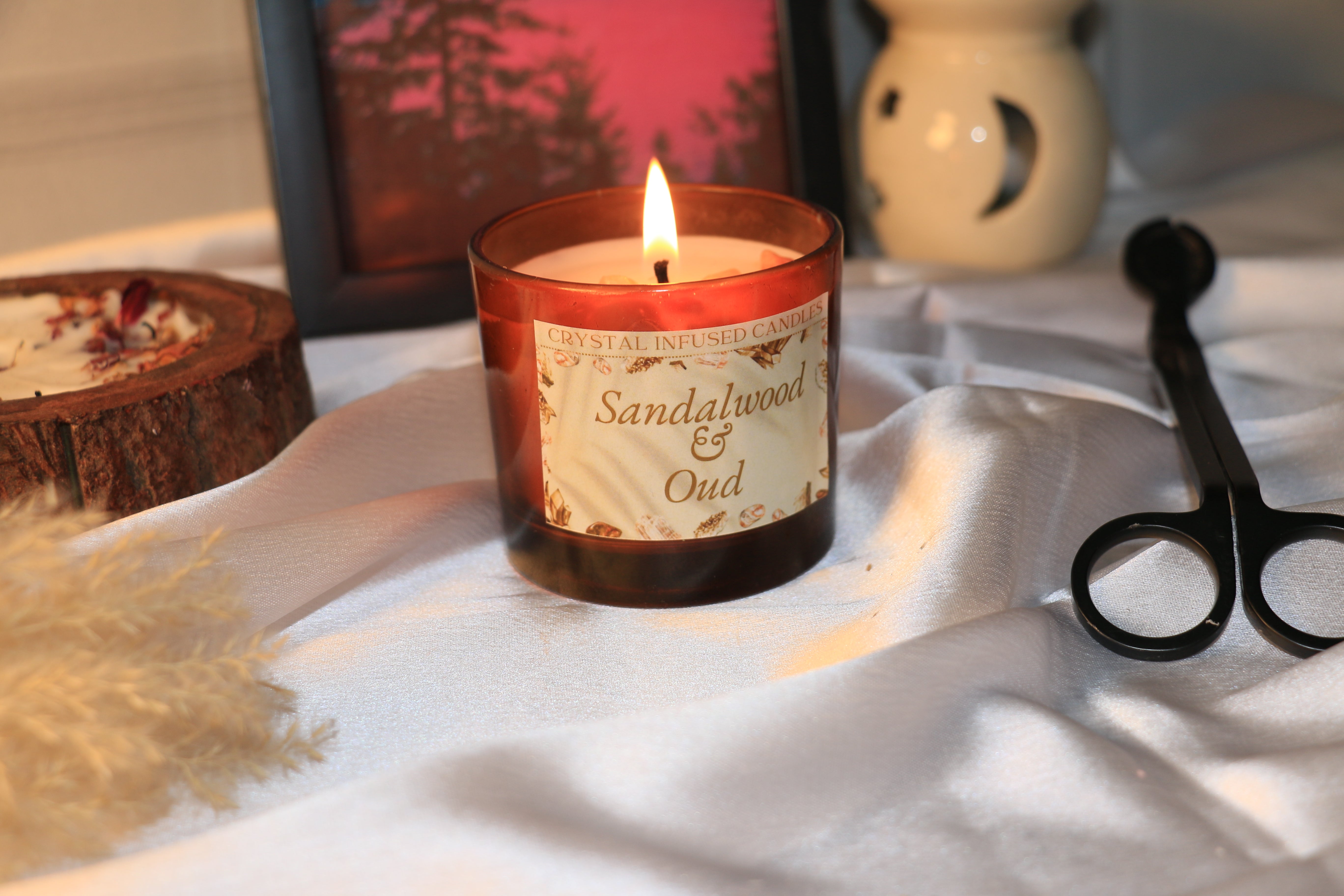 Amber Jar Crystal Candle Collection – 100g – Soy Wax Luxury Aromatherapy with Semi-Precious Stones