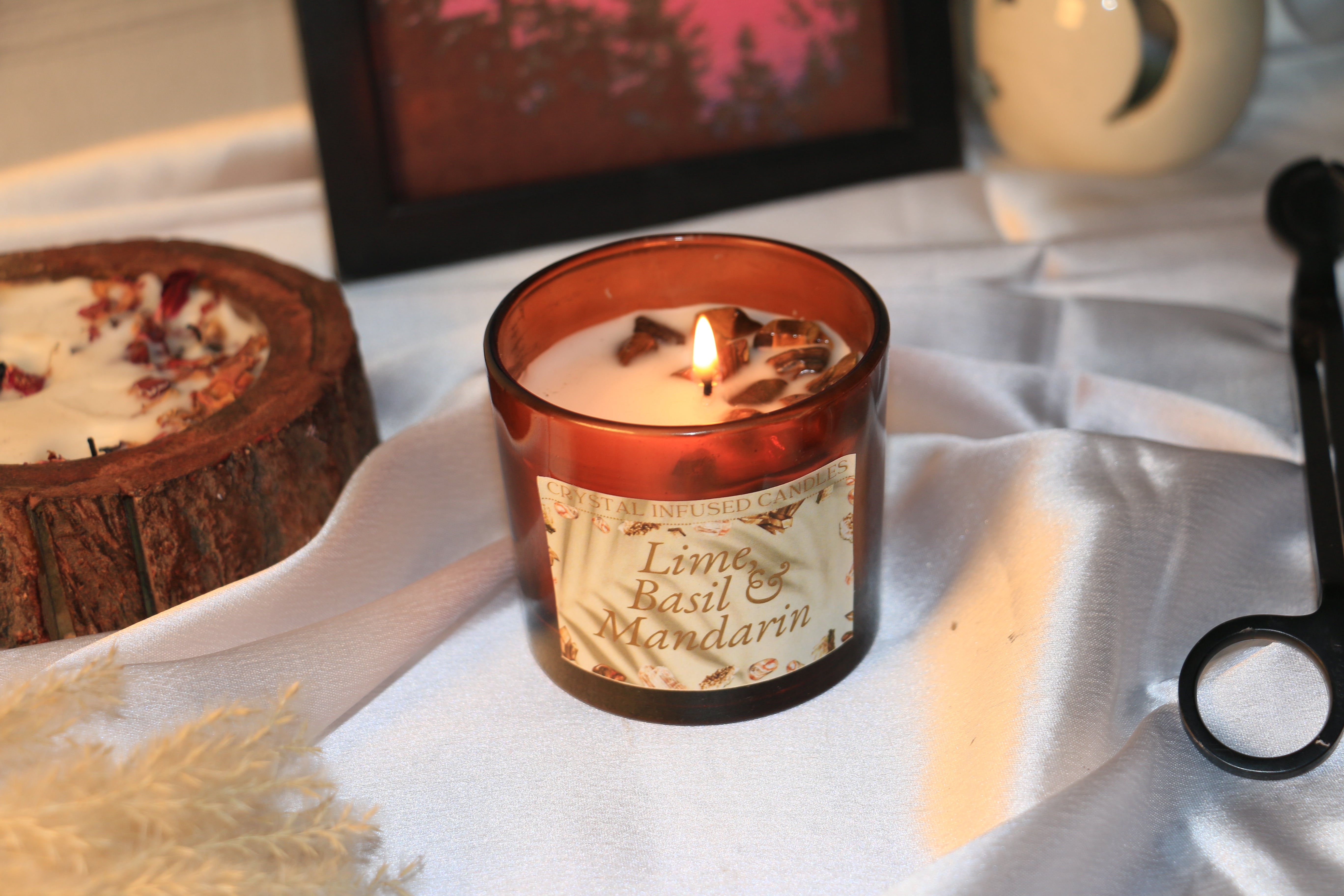 Amber Jar Crystal Candle Collection – 100g – Soy Wax Luxury Aromatherapy with Semi-Precious Stones