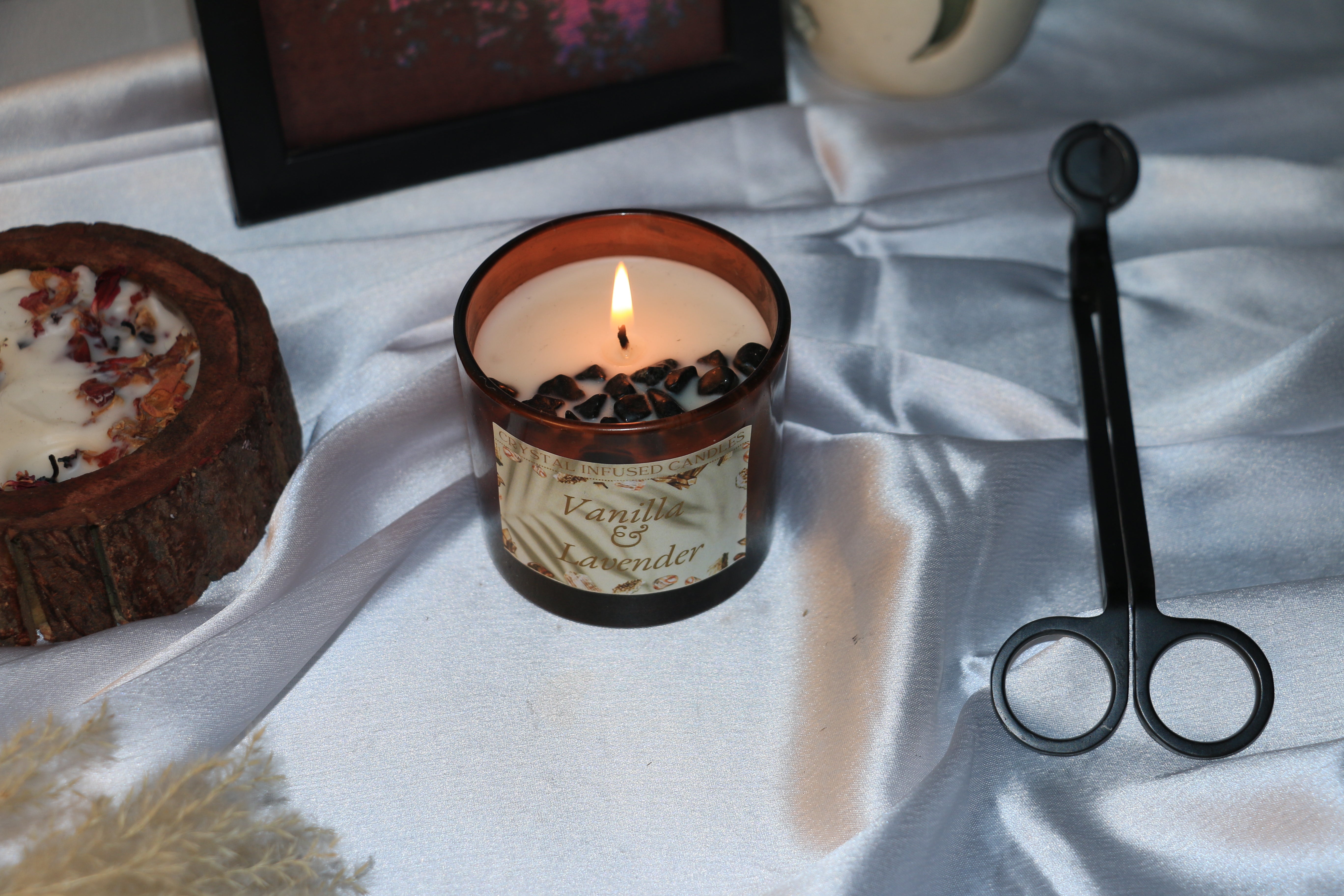 Amber Jar Crystal Candle Collection – 100g – Soy Wax Luxury Aromatherapy with Semi-Precious Stones