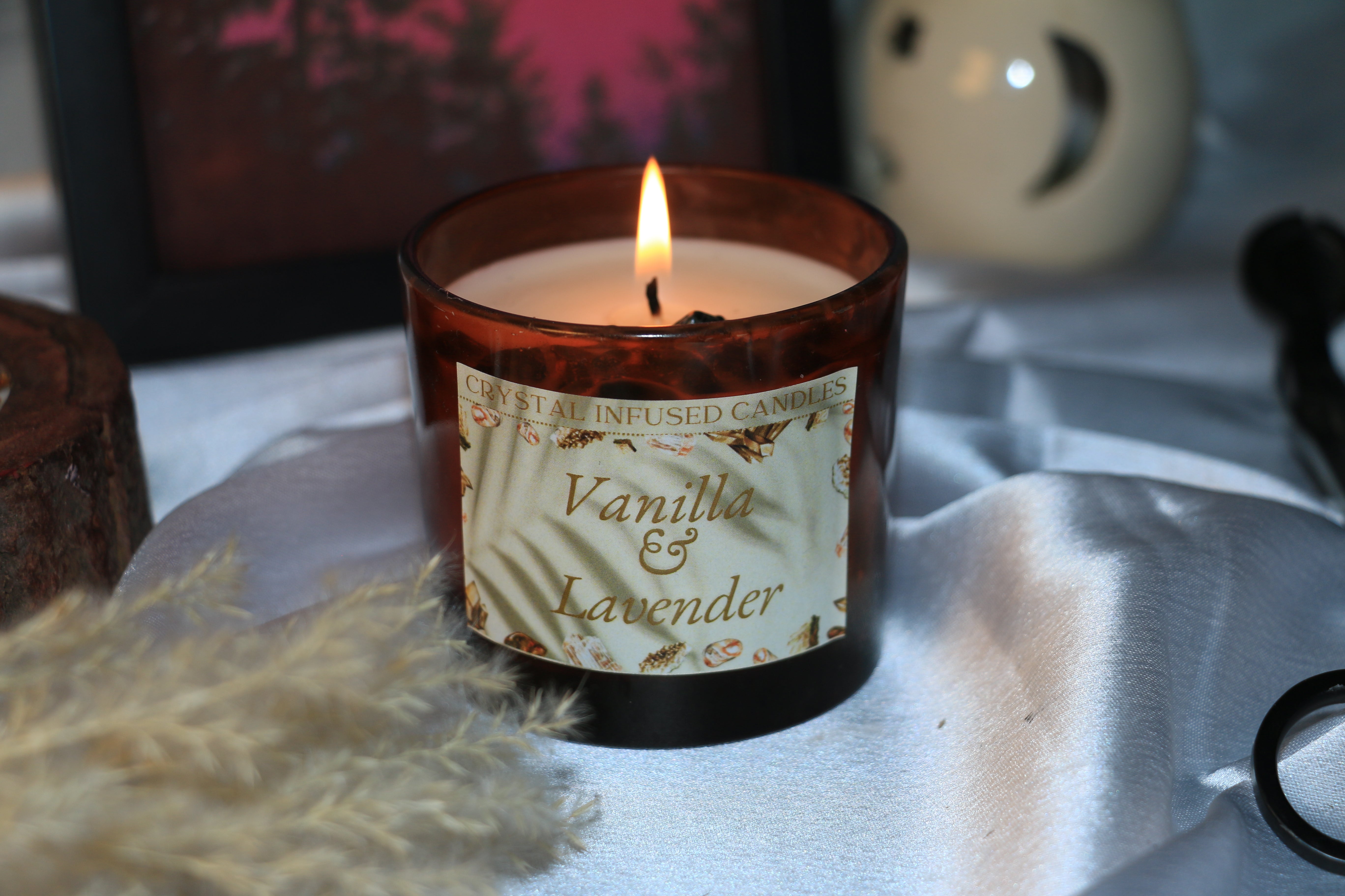 Amber Jar Crystal Candle Collection – 100g – Soy Wax Luxury Aromatherapy with Semi-Precious Stones