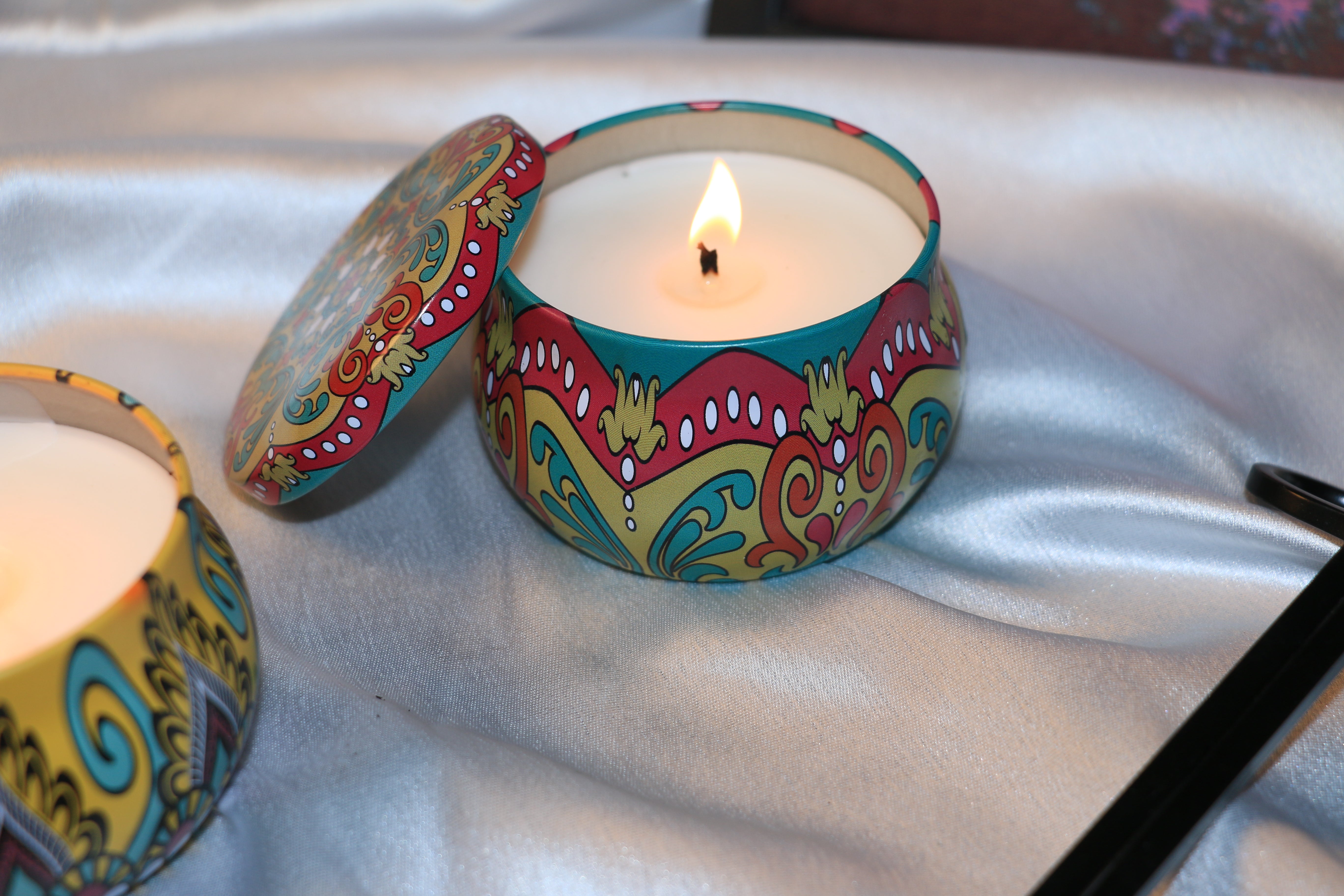Assorted Printed Tin Candles – Stylish & Fragrant