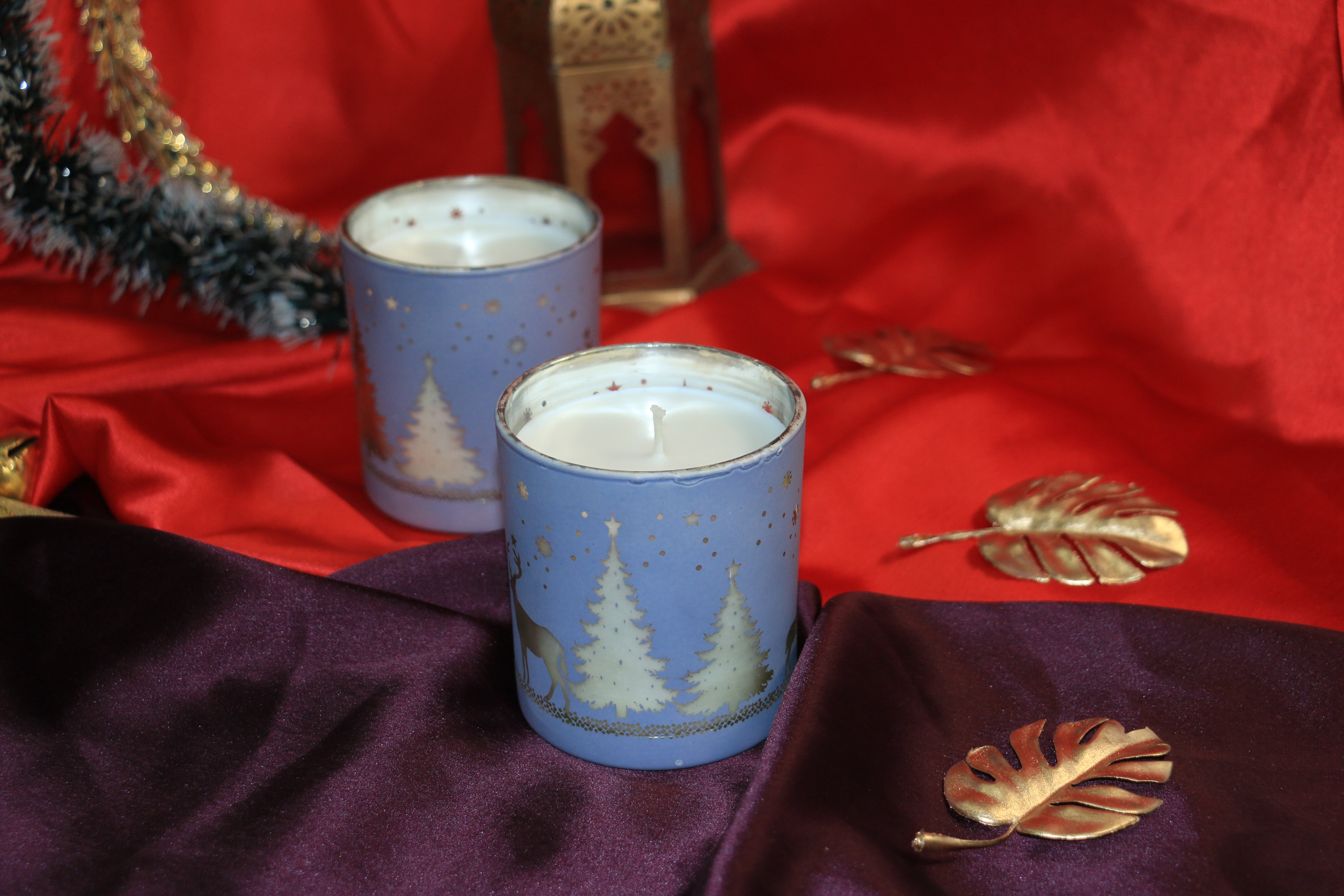 Winterberry Blue Christmas Scented Candle – Mercury-Finish (180ml) Sandalwood & Rose
